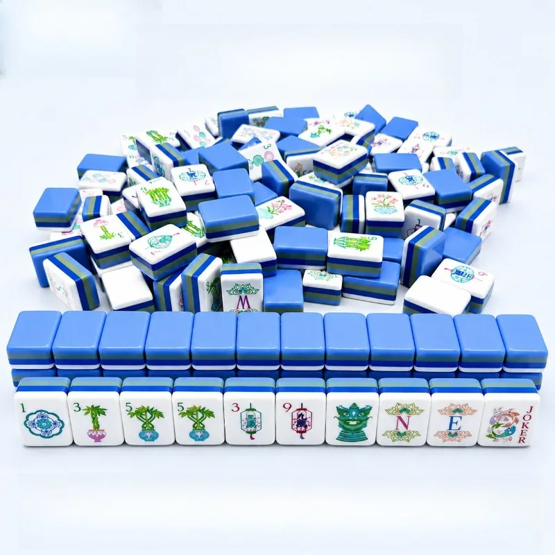 Cross-border acrylic blue American mahjong four-layer color matching mini portable leisure entertainment American mahjong