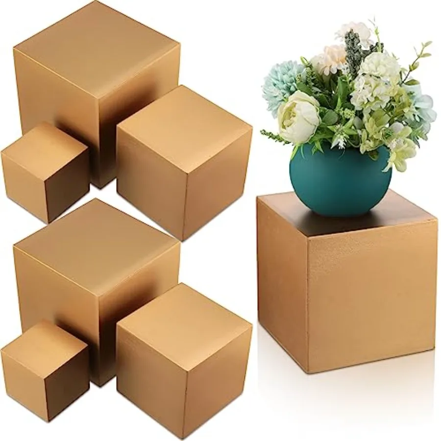 

6 Pcs Gold Buffet Risers Wood Display Table Stand for Food Wood Cube Box Display Set Nesting Risers Buffet Cake Table Food Stand