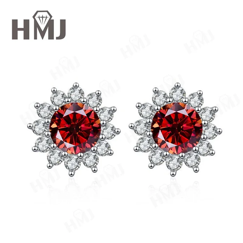 100 % echte Moissanit-Sonnenblumen-Ohrstecker, mehrfarbig, 925er Sterlingsilber, funkelnder Hochzeitsschmuck für Damen, Geschenkidee. – Detail 5