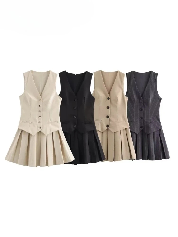 TRAF ROBE Y2K 2025 Estate elegante giacca sportiva stile gilet senza maniche bottoni scollo a V abito canotta sottile pieghettato mini abito corto estremo