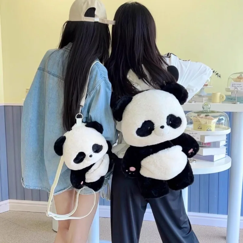 Panda Backpack Cute Animal-Themed Backpack Adjustable Plush Doll Backpack Fashion Large-Capacity Backpack Chic Birthday Gift Bag