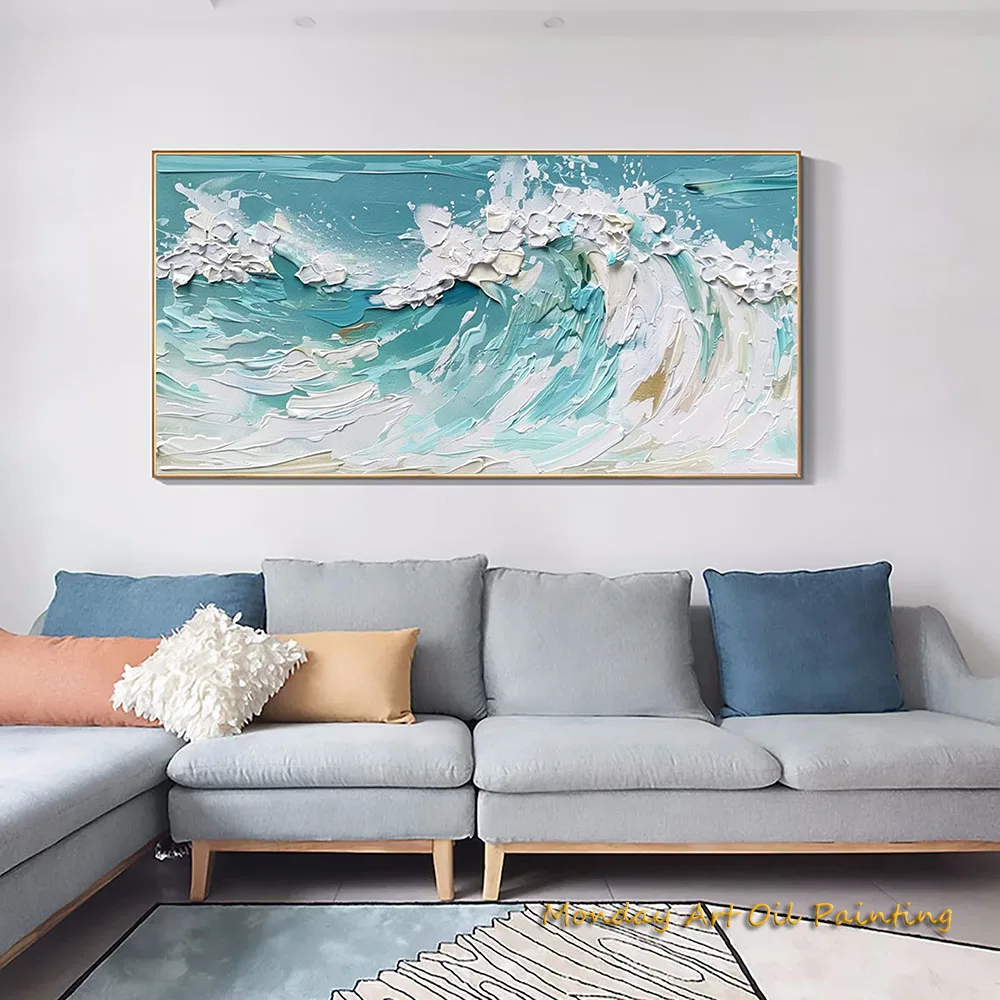 Handmade Painting Oil Painting Oversized Seascape Textured Original Seawaves Abstract Extra Large Wall Art Acrylic Minimalist