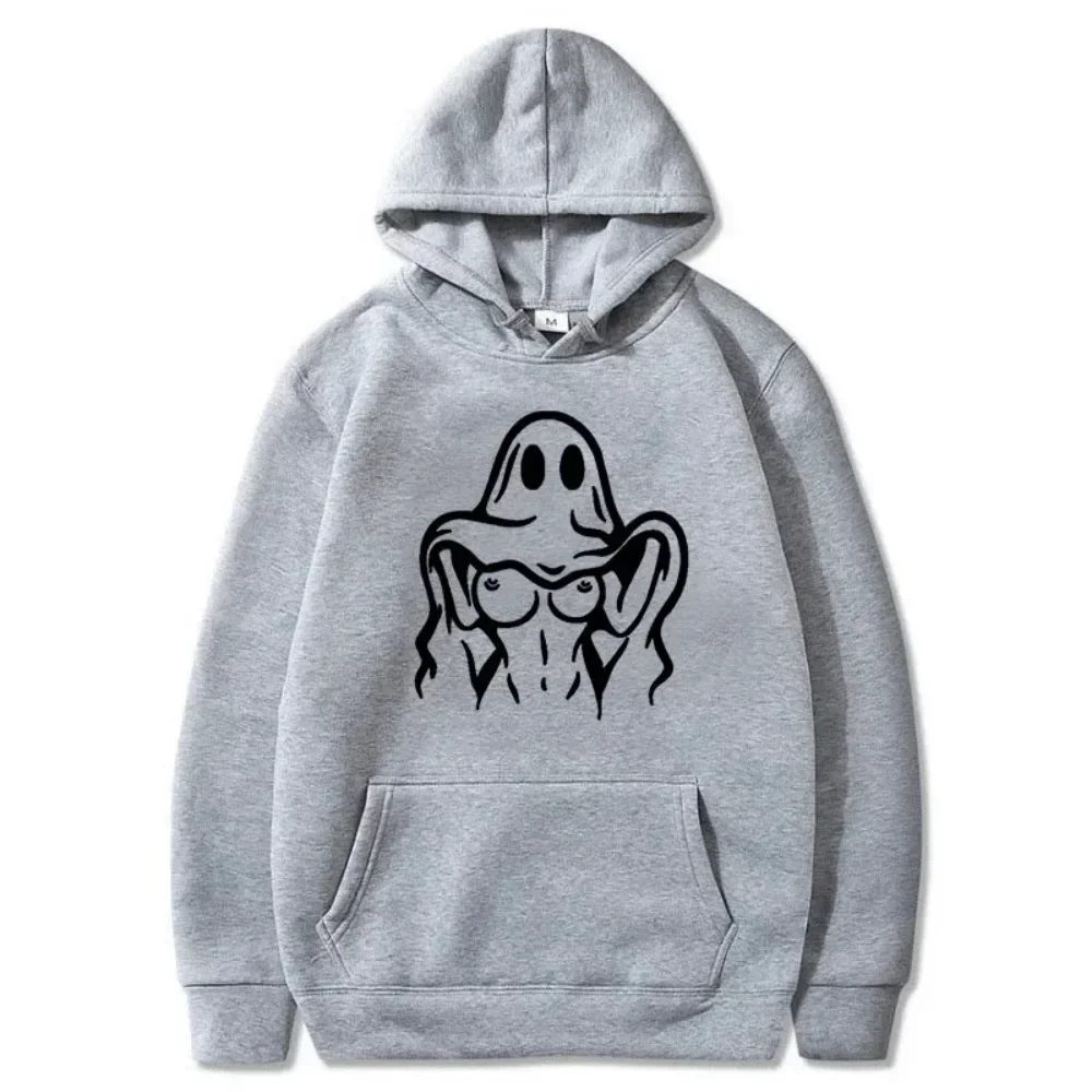 Ghost Hoodie Halloween Spooky Girls Graphic Print Streetwear Unisex Men Women Oversized Casual Sweatshirts Long Sleeve