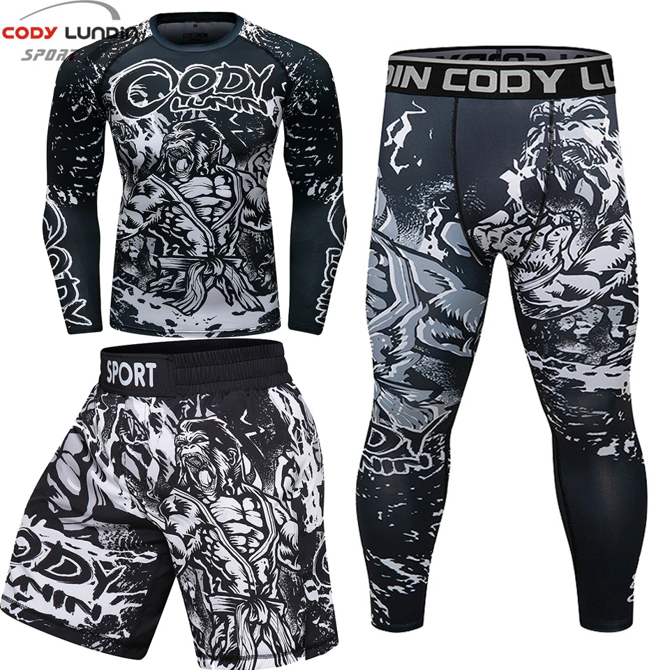 

Mens Boxing Set Gym Sport Suit Compression Shirt Pants MMA Bjj Muay Thai Shorts Rashguard Kickboxing Sportswear Fitness Clothing