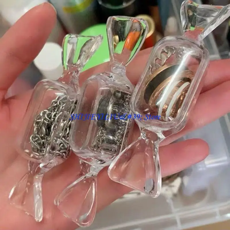 E21F 10 Pieces Clear Plastic Bead Storage Containers Candy-Shaped Mini Storage for Case Portable Empty Jewelry Ring Box