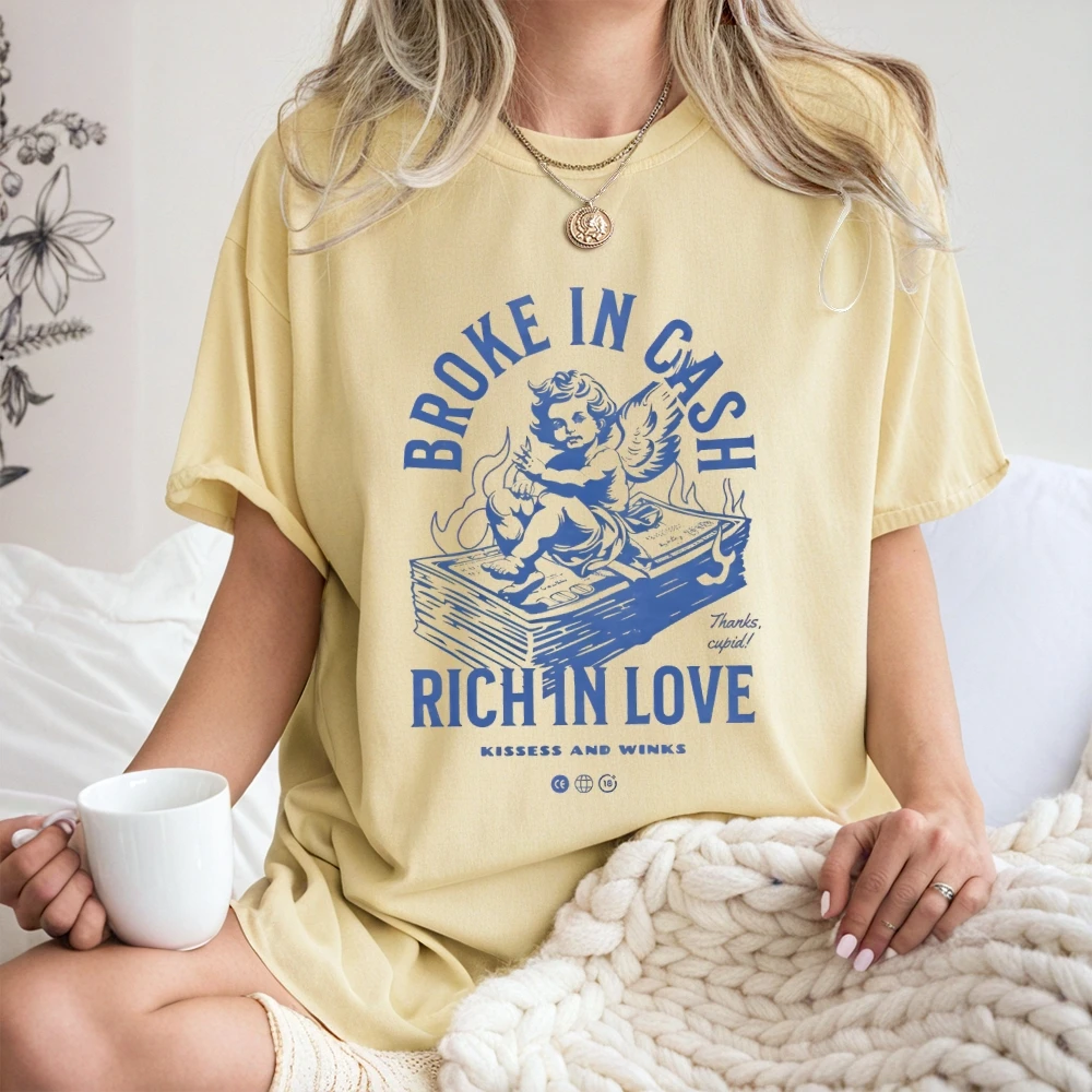Broken In Cash Rich In Love T-Shirt d'été en coton tendance confort couleur T-Shirt Baggy Streetwear décontracté usage quotidien pour femmes hommes