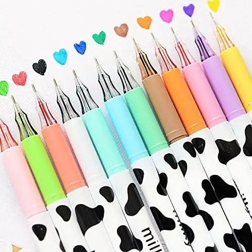 Diamond Cute Gel Pen Milky Cow Pens,12PCS 0.35mm Extra-Fine Ballpoint Pen Perfect for Office School Supplies Gifts for Boys Girl