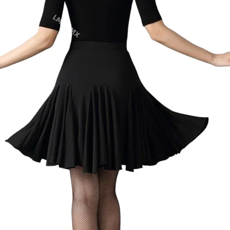 Женская юбка для латинских танцев для девочек, сексуальный черный тренировочный костюм, юбка для чача, самбы, танго, конкурс, сальса, женское латинское платье