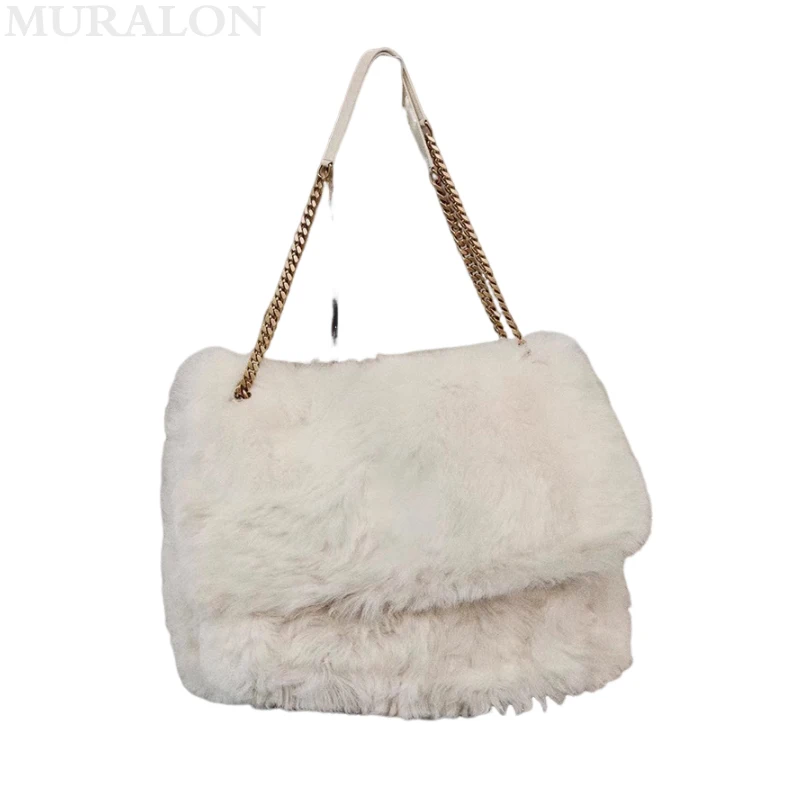 All-match Fashion Fur Chain Large Bag Tote Bag Fall Winter New Plush Bag Women Street Style Sexy Designer Luxury Underarm Bag