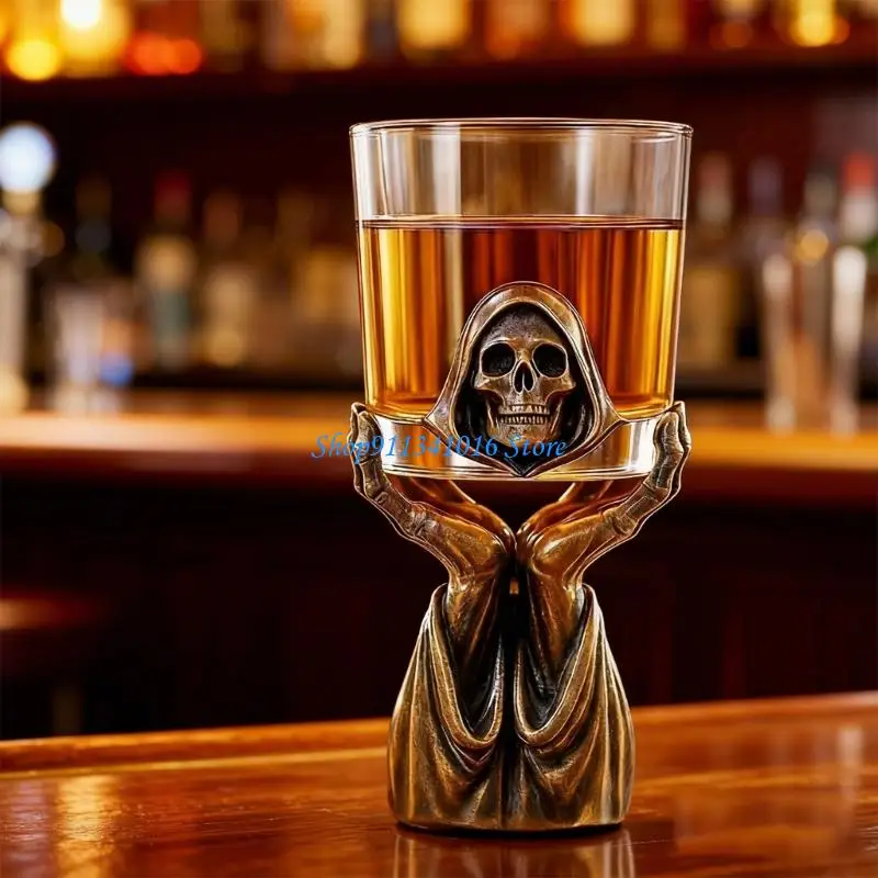  Grim Reapers Whiskeys Holder Set Skull Whiskeys Glasses Set Gothic Skull Hand Liquor Glasses Stand Set Desktop Decorations