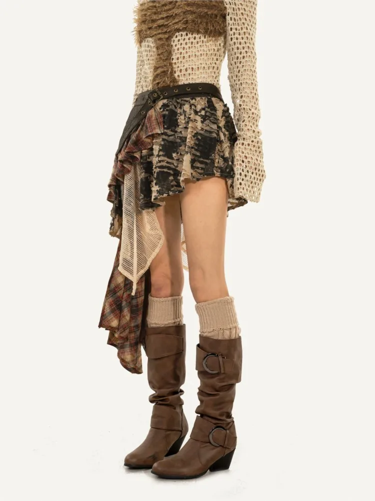 Rebel waste wind saia irregular top de malha dois conjuntos