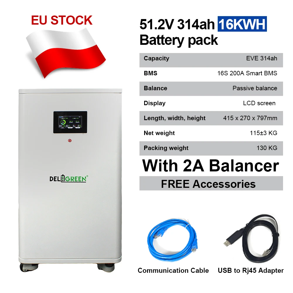 

Аккумуляторный блок LiFePO4 V19, предварительно собранный, 48В 314Ач, 16кВтч, 51.2В 320Ач, 15кВтч, с балансиром 2А для ESS, солнечной энергии, автоматическим выключателем 250А и JK BMS