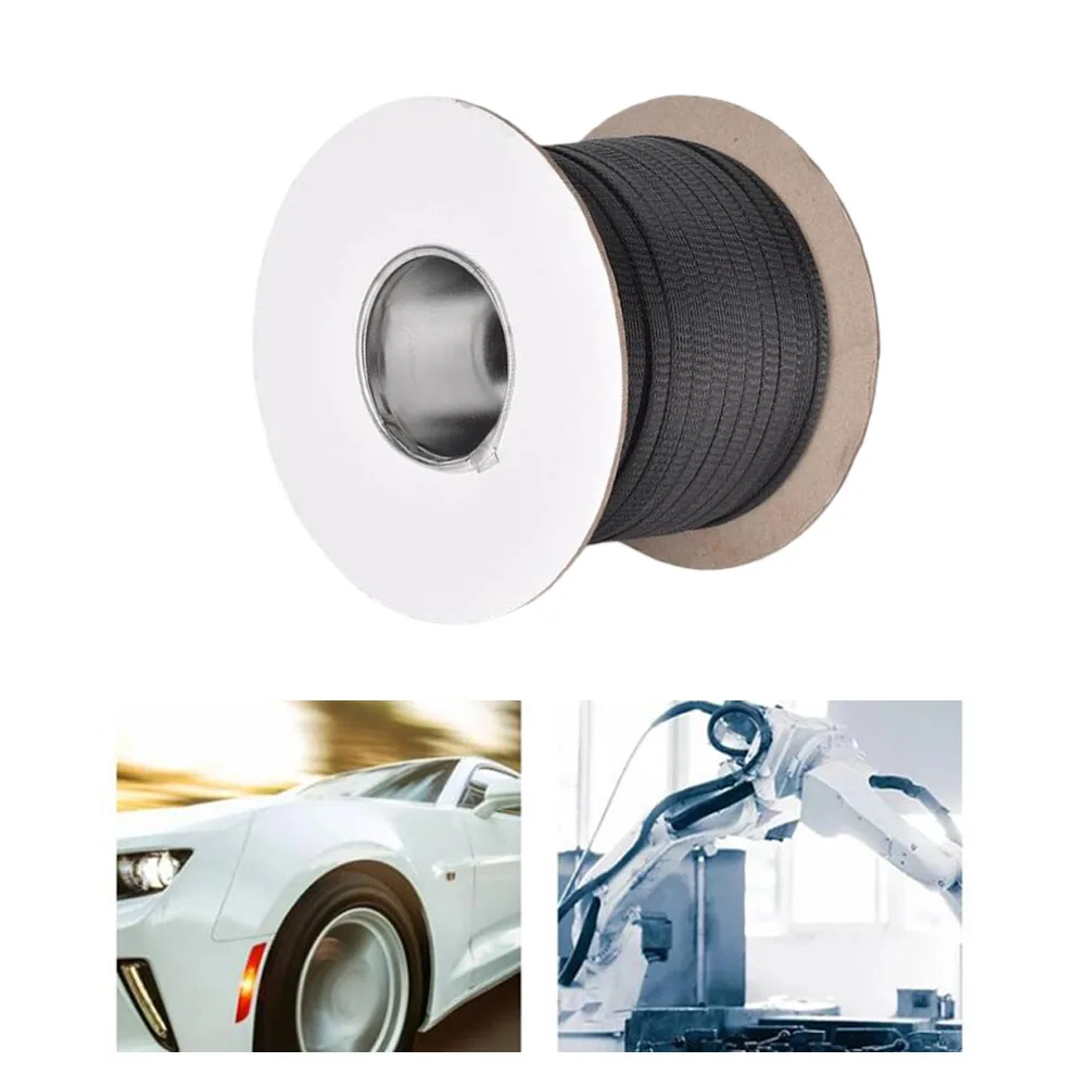 PET Nylon For braided Cable Cover 100m Black for Automotive Wiring Industrial Cables Flame Retardant V1 Abrasion Resistant