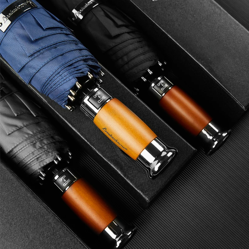 정품 브랜드 대형 우산 남성 비즈니스 1.2 미터 완전 자동 우산 Windproof 10K 나무 손잡이 골프 우산 비