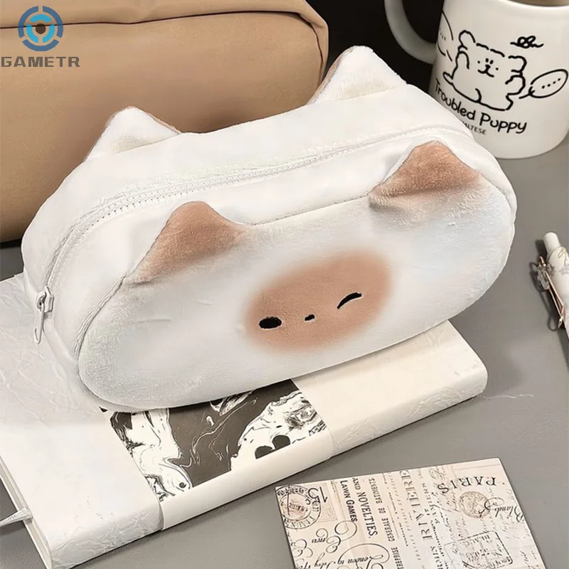 Bolsa de lápices de felpa de dibujos animados japoneses, lindo gato tostado, Kawaii, regreso a la escuela, estudio, papelería, útiles escolares, estuches de lápices