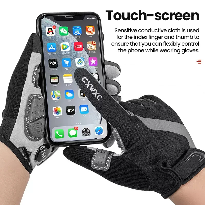 CXWXC Gel Shockproof MTB Cycling Gloves Spring Autumn Touchscreen Outdoor Sports Full Finger Mittens Breathable Bicycle Gloves