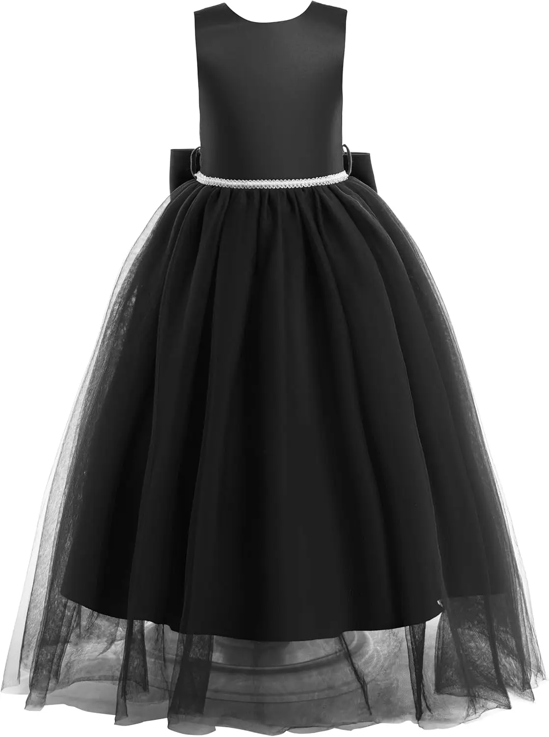 فستان وصيفة العروس من الساتان للفتيات على شكل زهرة على شكل حرف V مفتوح الظهر طويل على شكل حرف A فساتين حفلات الزفاف فستان حفلة الأميرة