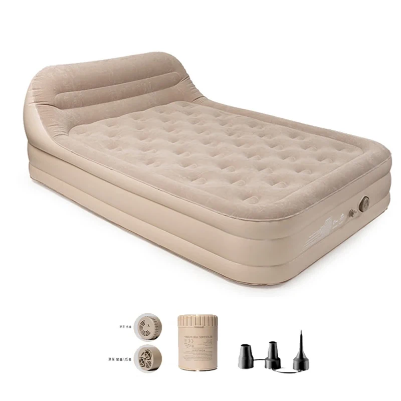 Outdoor Inflatable Air Bed with Backrest 40cm Camping Sleeping Mattress 40cm Cushion Built-in Electric Air Pump Thicken Mat