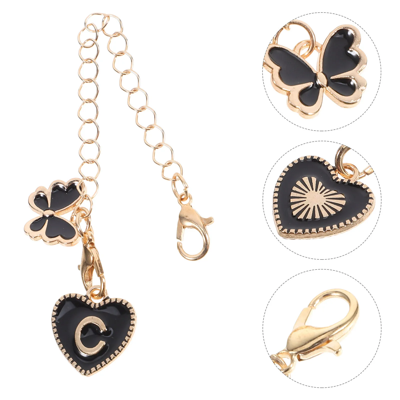 

Cup Charm Black Heart Letter Butterfly Pattern Stylish Tumbler Handle Decorative Keychain Backpack Charm Reusable Drink Label