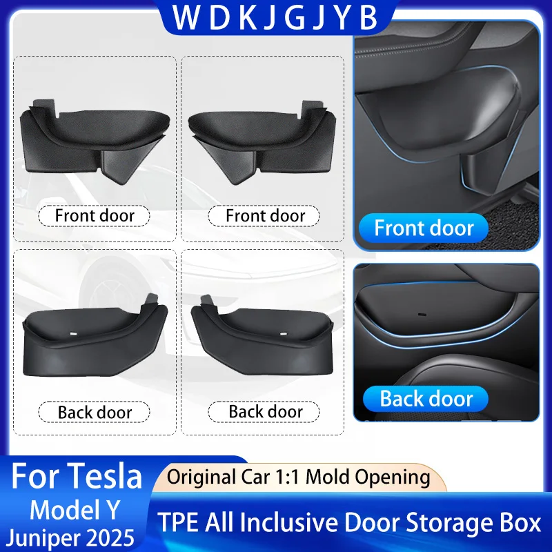

Для новой Tesla Model Y Juniper 2025 ящик для хранения боковой двери автомобиля спереди и сзади TPE двери автомобиля водонепроницаемый ящик для хранения аксессуары для интерьера