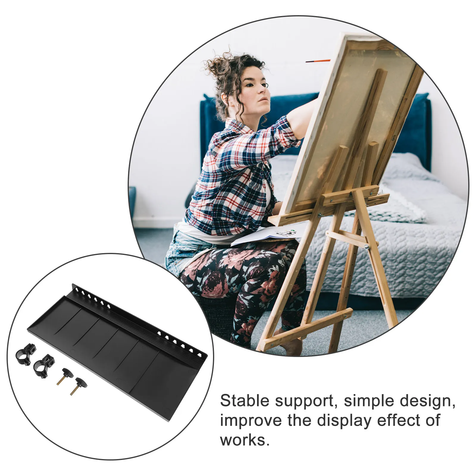 Detachable Plastic Easel Tray for Painting Supplies Holds Phone Sound Card Keys Water Cup Pigment Tray with Raised Edges