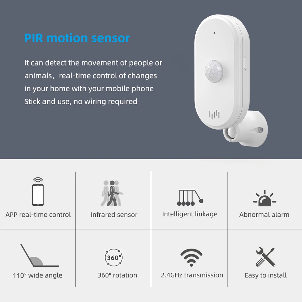 STLF Smart WiFi PIR Motion Detector Tuya App Wall/Ceiling Mountable 110 Detection Angle 4-6m Range for Home Automation Safety