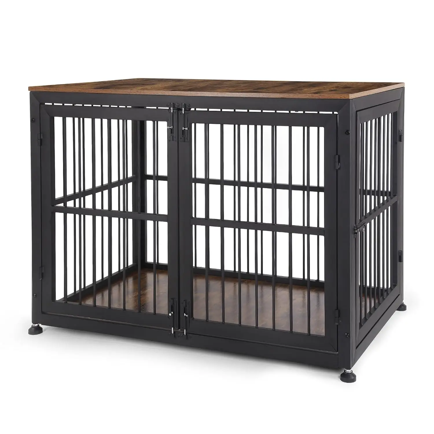 48" Heavy Duty Dog Crate Extra Large Dogs, Wooden Pet House End Table, Double Door Cage Indoor, Brown, Customized