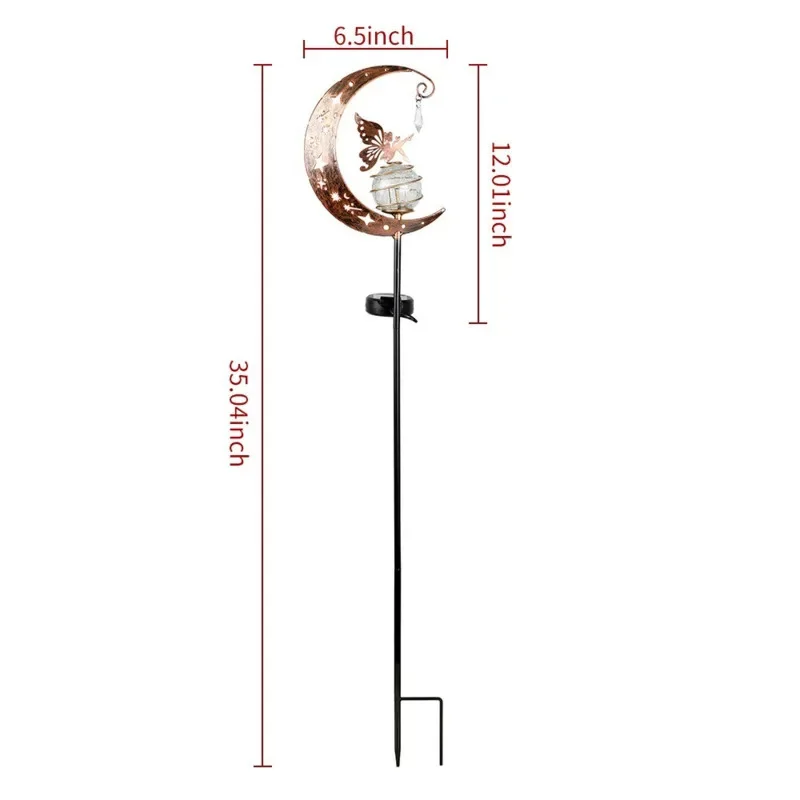 Moon Fairy Garden,Solar LED Light Outdoor Metal Stake Lamp, Crackled Glass Ball Waterproof Yard, Lawn Patio Decoration Gift New