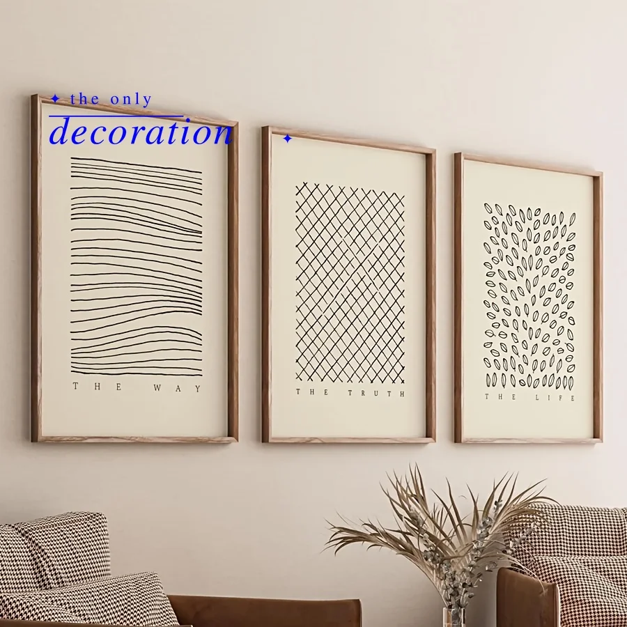 2D Flat, 3pcs/Set Minimalist Abstract Line Wall Art, 
