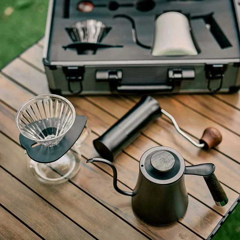 Portable Pour Over Coffee Maker Set With Kettle Grinder Travel Filter Dripper Hand Brewed Coffee Set
