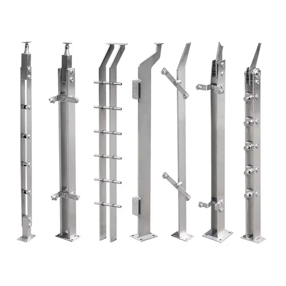Custom ASTM 304 Stainless Steel Balcony Handrail with Frameless Glass Railing Stainless Steel Post Hardware and Glass Clamps