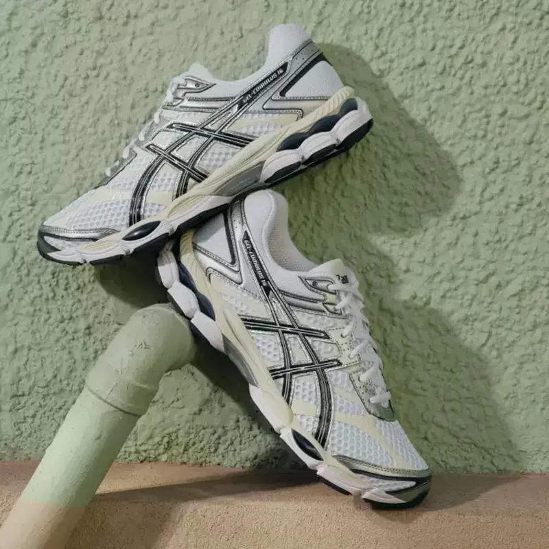 Asics GEL-CUMULUS 16 Retro White Silver Navy Mesh Cushion Casual Dad Sneakers Men Women 1203A733-103