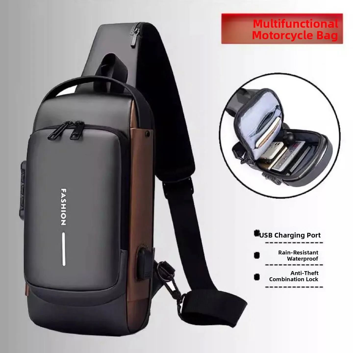 Secure Motorcycle Bag Men's Crossbody Bag Anti-Theft Lock Design Casual Leisure Style Polyester  Zipper Closure