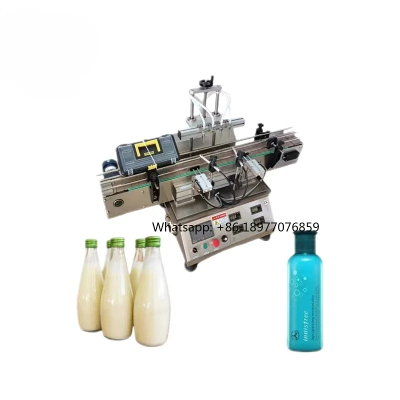 Fully Automatic 4-head Liquid Filling Machine With Conveyor Belt Adjustable Height And Splash Protection