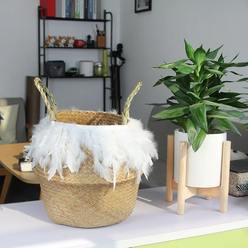 Cesta de vime tecido seagrass para planta pote organizador lavanderia cesta de piquenique para banheiro animais de estimação brinquedos panier osier