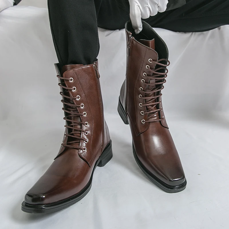 

Men High Top Boots PU Solid Color Comfortable Classic Business Men Boots Size 38-46