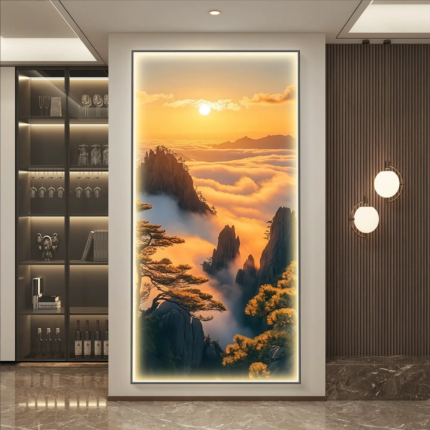 Rising Sun in the East Decorative Painting LED Light Landscape Landscape Sunrise Oriental Living Room Corridor Mural Painting