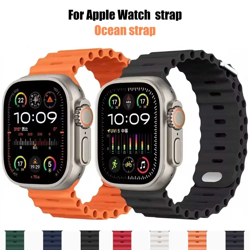 Silicone Ocean strap for Apple watch band Ultra Series 9 SE iwatch 42mm 44mm 45mm 49mm 38mm 40mm 41mm correas 49 44 45 mm bands