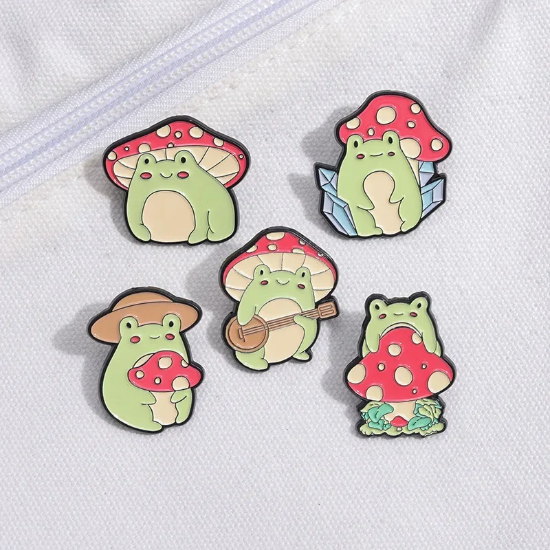 5 Pcs Cute Frog Mushroom Pins for Clothes Animal Jacket Hat Brooch Backpack Accessories