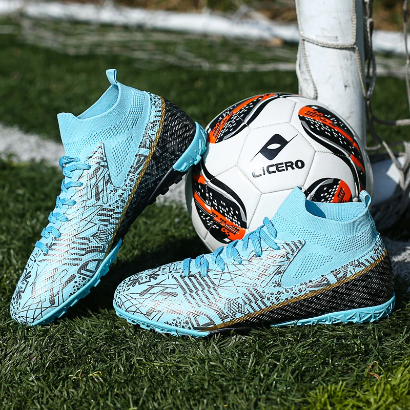 Outdoor Grass Soccer Cleats Lace Up Close Fit Anti Slip Long Stud Sole Breathable Lightweight Sports Training Football Boots