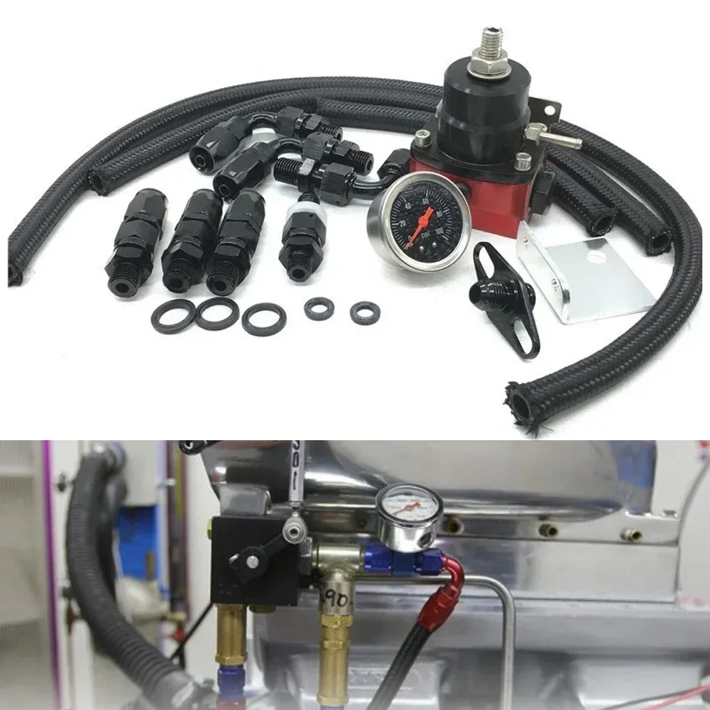 

Car Fuel Pressure Regulator With Pressure Gauge Universal Adjustable 100psi AN6 Fitting End EFI Oil Hose Car Engine Parts