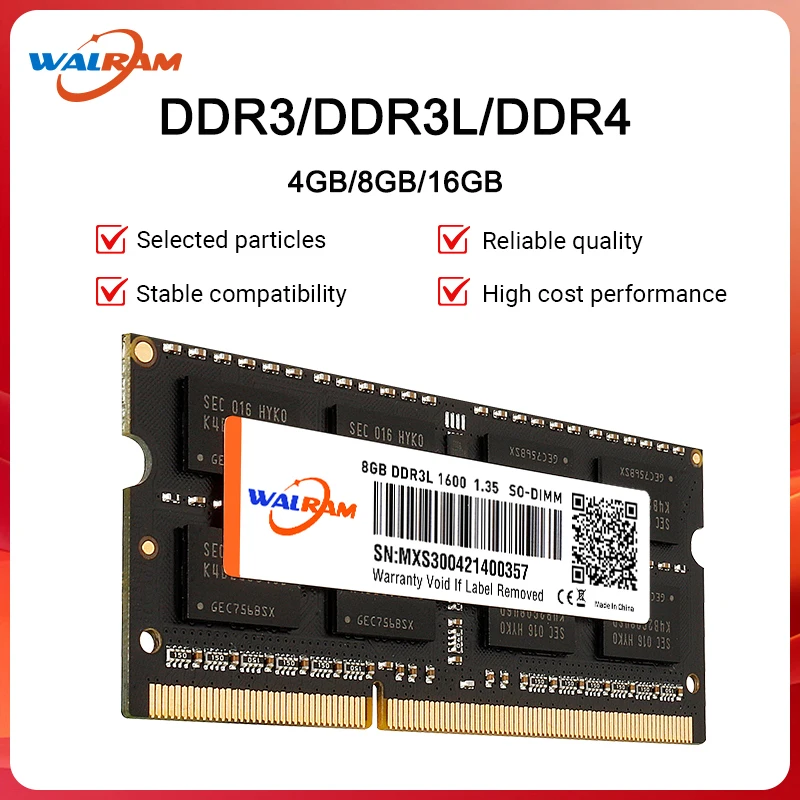 

WALRAM Memoria Ram DDR3 DDR3L DDR4 16GB 8GB 4GB 3200MHz 2666MHz 2400MHz 1600MHz 1.2V 1.5V Laptop Notebook Sodimm Internal Memory