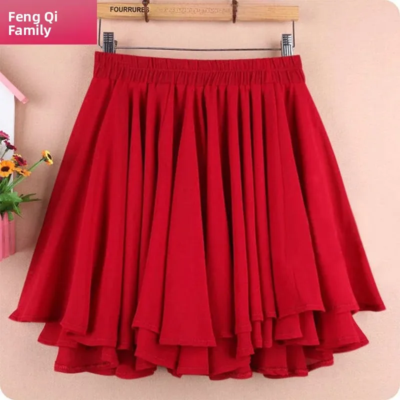 Women's A-Line  Skirt Short Skirt Chiffon Half-length Puffy Skirt Pants Spring Summer plus Size Base High Waist Half Skirt