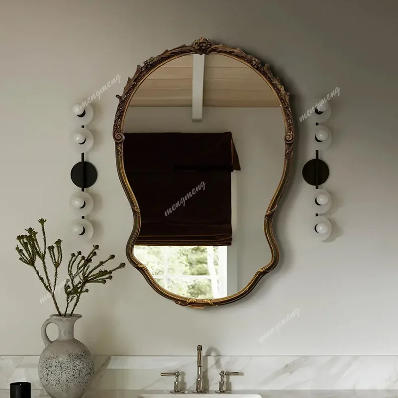 Best seller French retro carved American vanity mirror medieval bedroom vanity mirror bathroom wall decoration mirror