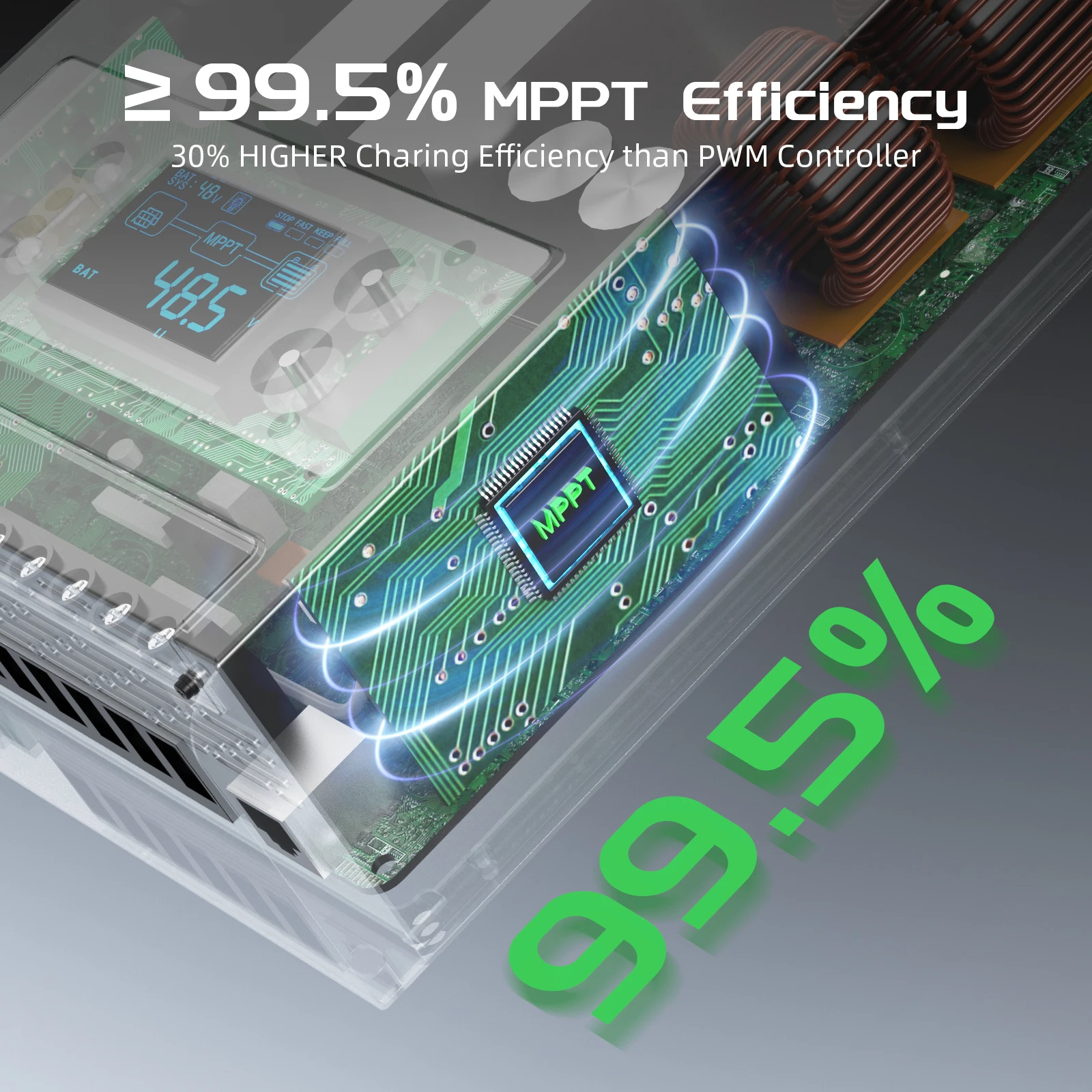 MPPT pengontrol pengisi daya surya, 100A 12/24/36/48V Regulator pengisian Panel surya efisiensi MPPT 99.5%