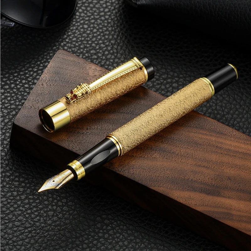 High Quality Scrub Metal Fountain Pen Beautiful Tree Texture Excellent Writing Business Office Pen Stationery Supplies