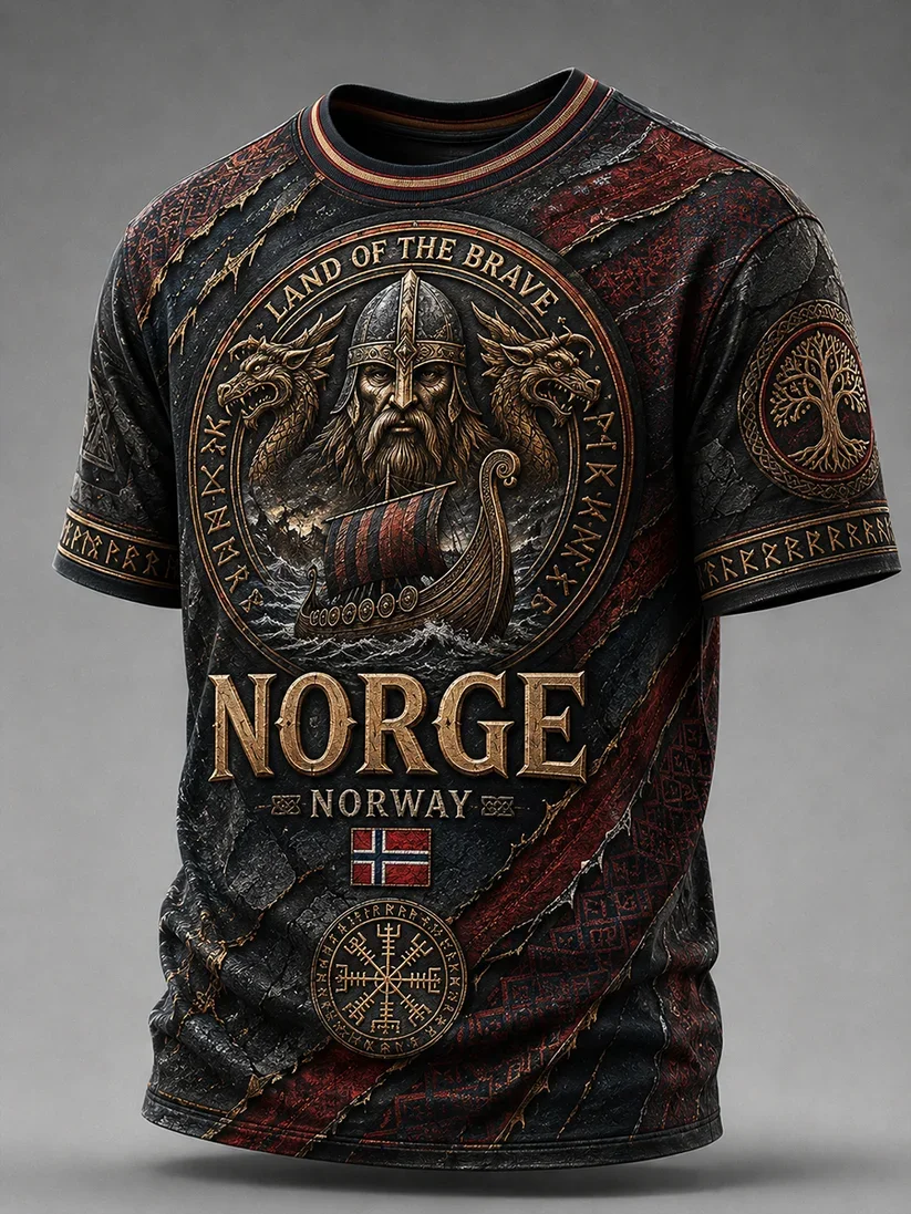 2027 Summer New Design Danish Men's Vintage Viking Style 3D Printed Sports Breathable Quick-Drying T-Shirt Family Style Shirt