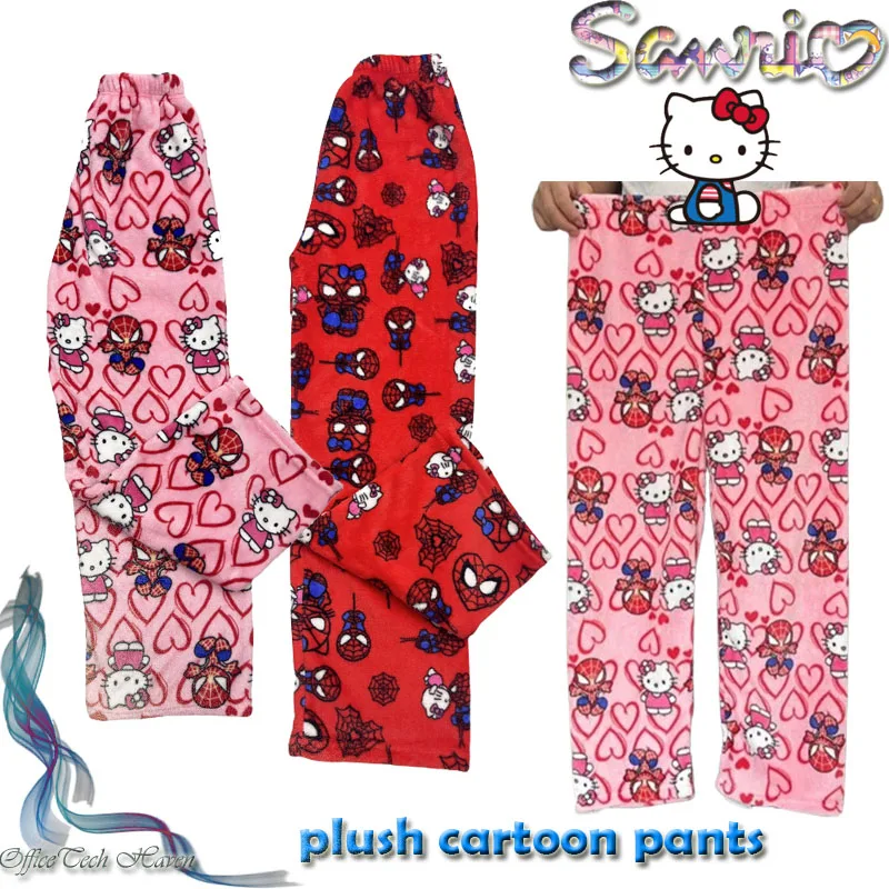 Katoenfluweel Hello Kitty Spider-man unisex losse pyjamaset met lange broek, comfortabele pasvorm, perfect voor slaap, casual huiskleding