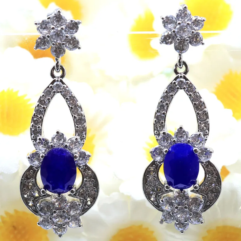 Buy 5 Get 1 Free 40x13mm 7.1g Real Green Emerald Red Ruby Blue Sapphire CZ Women Wedding Silver Earrings
