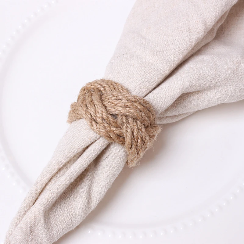 Anillos para servilletas tejidos, hebillas para servilletas de lino de estilo campestre Vintage, decoraciones de mesa para fiestas navideñas, anillos para servilletas tejidos hechos a mano